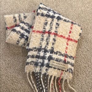Burberry Beige and Red Check Wool Scarf